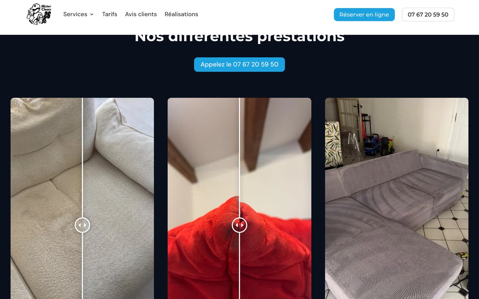 Les avant-après de MisterClean 26, que l'on fait glisser du doigt.